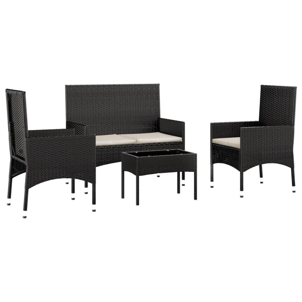 4-delige Loungeset met kussens poly rattan