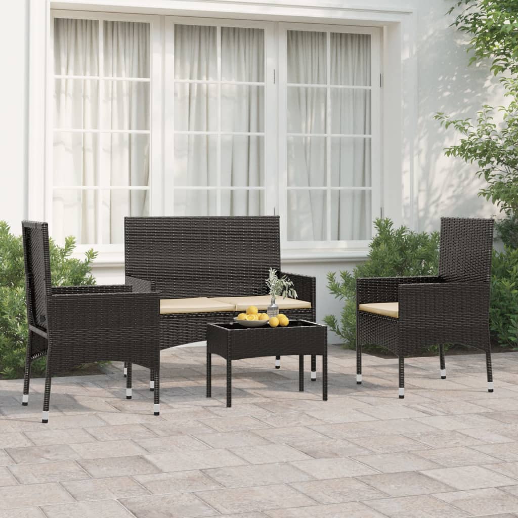 4-delige Loungeset met kussens poly rattan