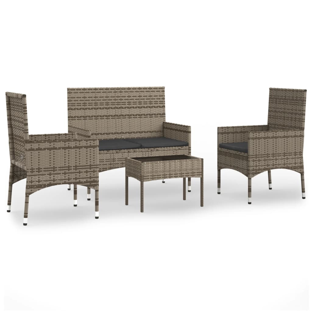 4-delige Loungeset met kussens poly rattan