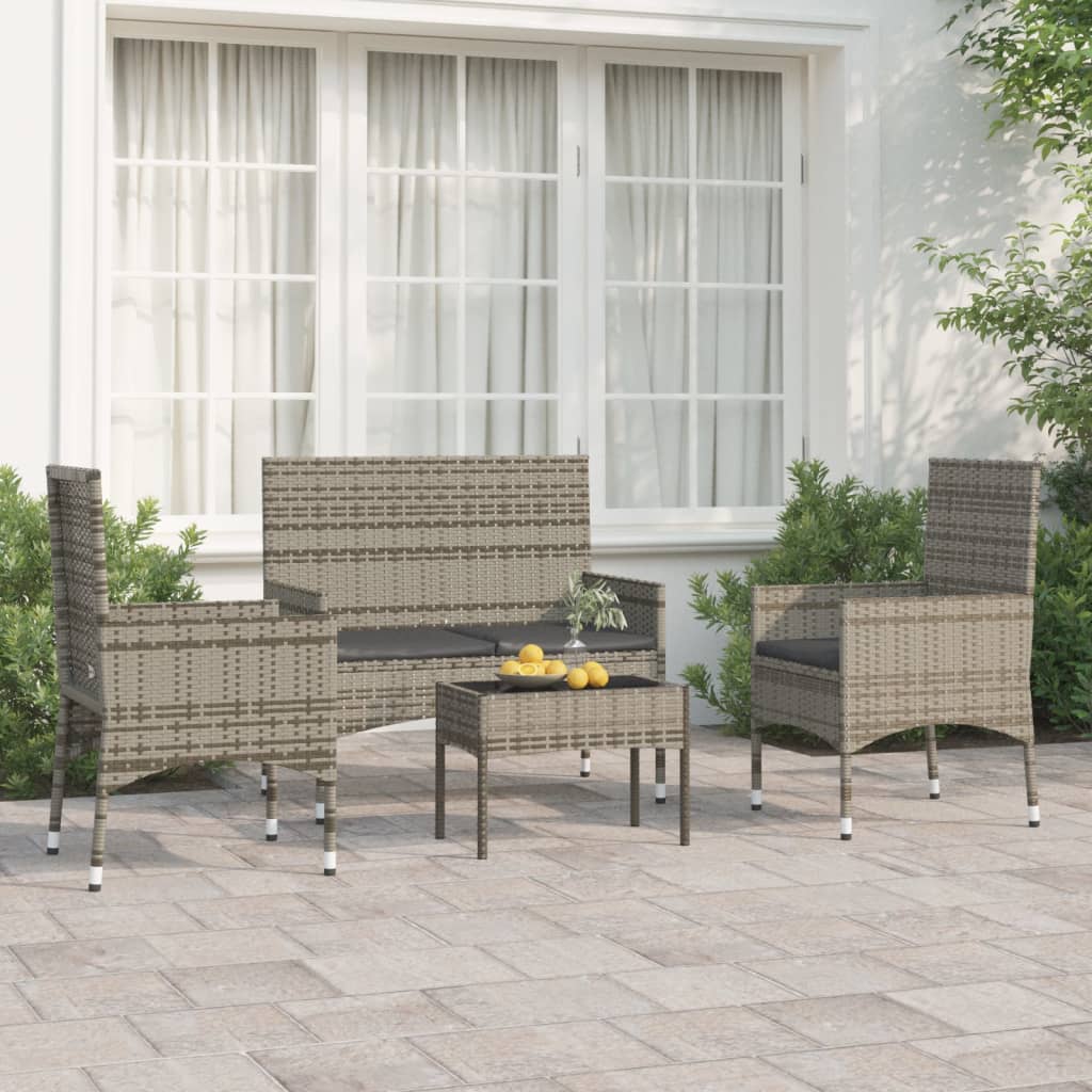 4-delige Loungeset met kussens poly rattan