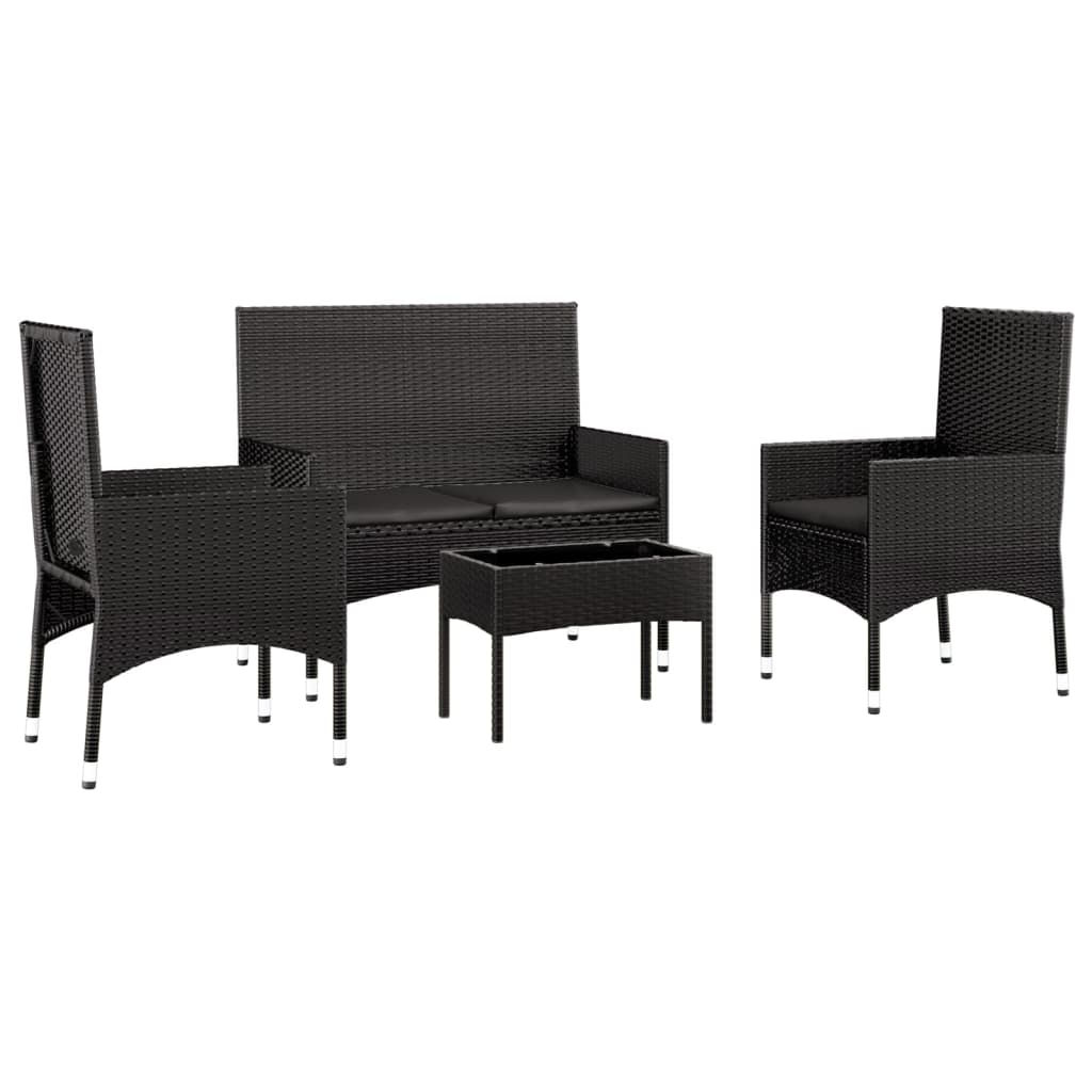 4-delige Loungeset met kussens poly rattan