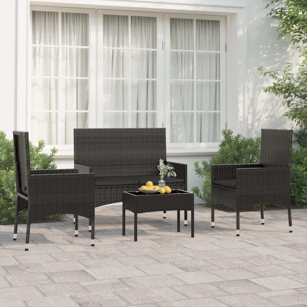 4-delige Loungeset met kussens poly rattan