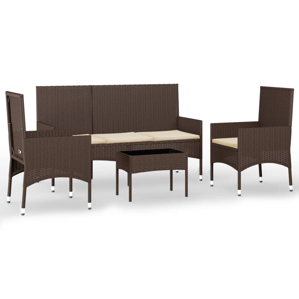 4-delige Loungeset met kussens poly rattan