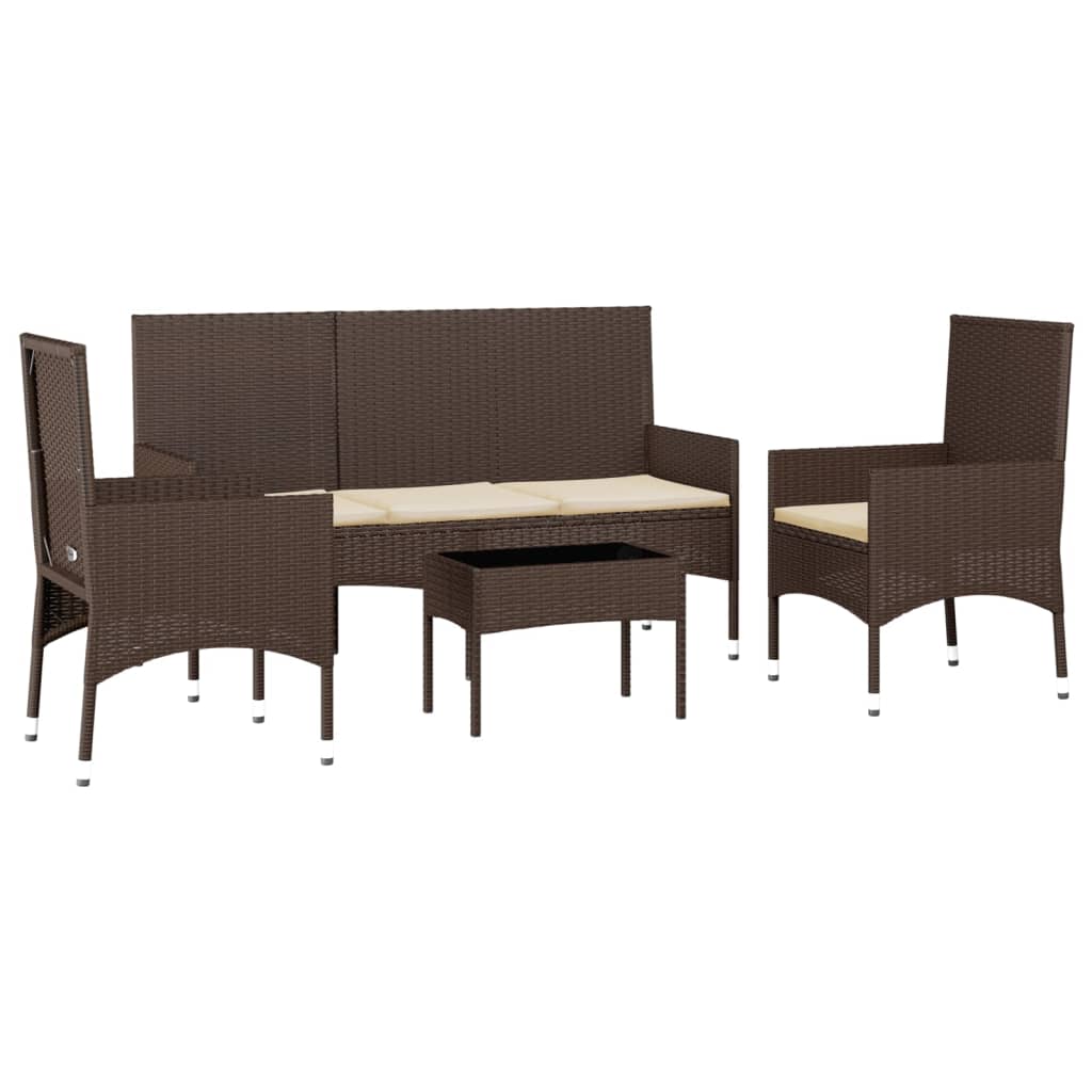 4-delige Loungeset met kussens poly rattan