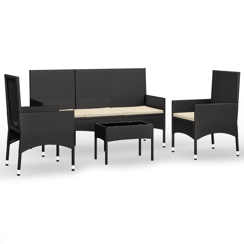 4-delige Loungeset met kussens poly rattan