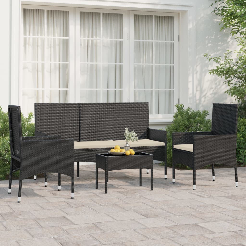 4-delige Loungeset met kussens poly rattan