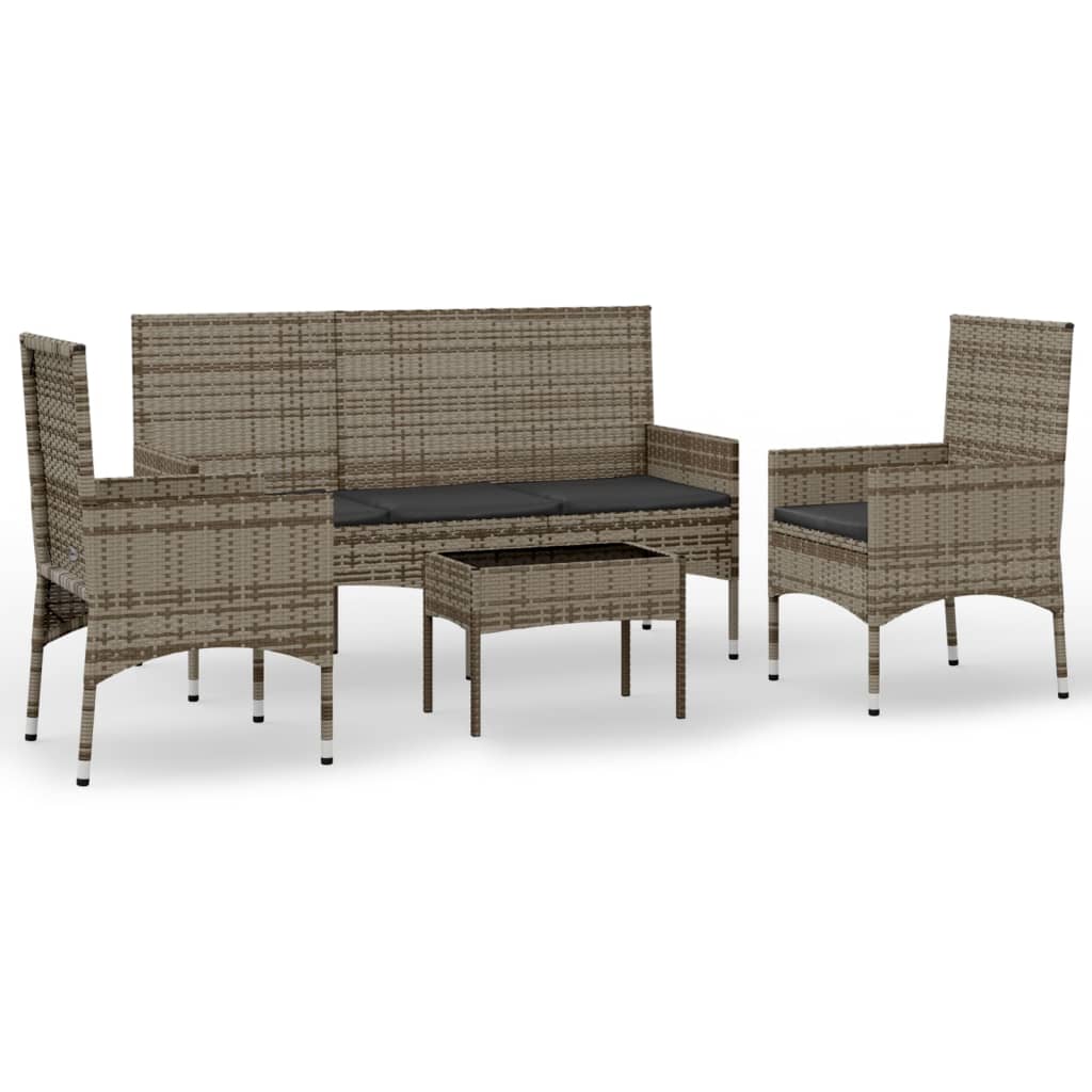 4-delige Loungeset met kussens poly rattan