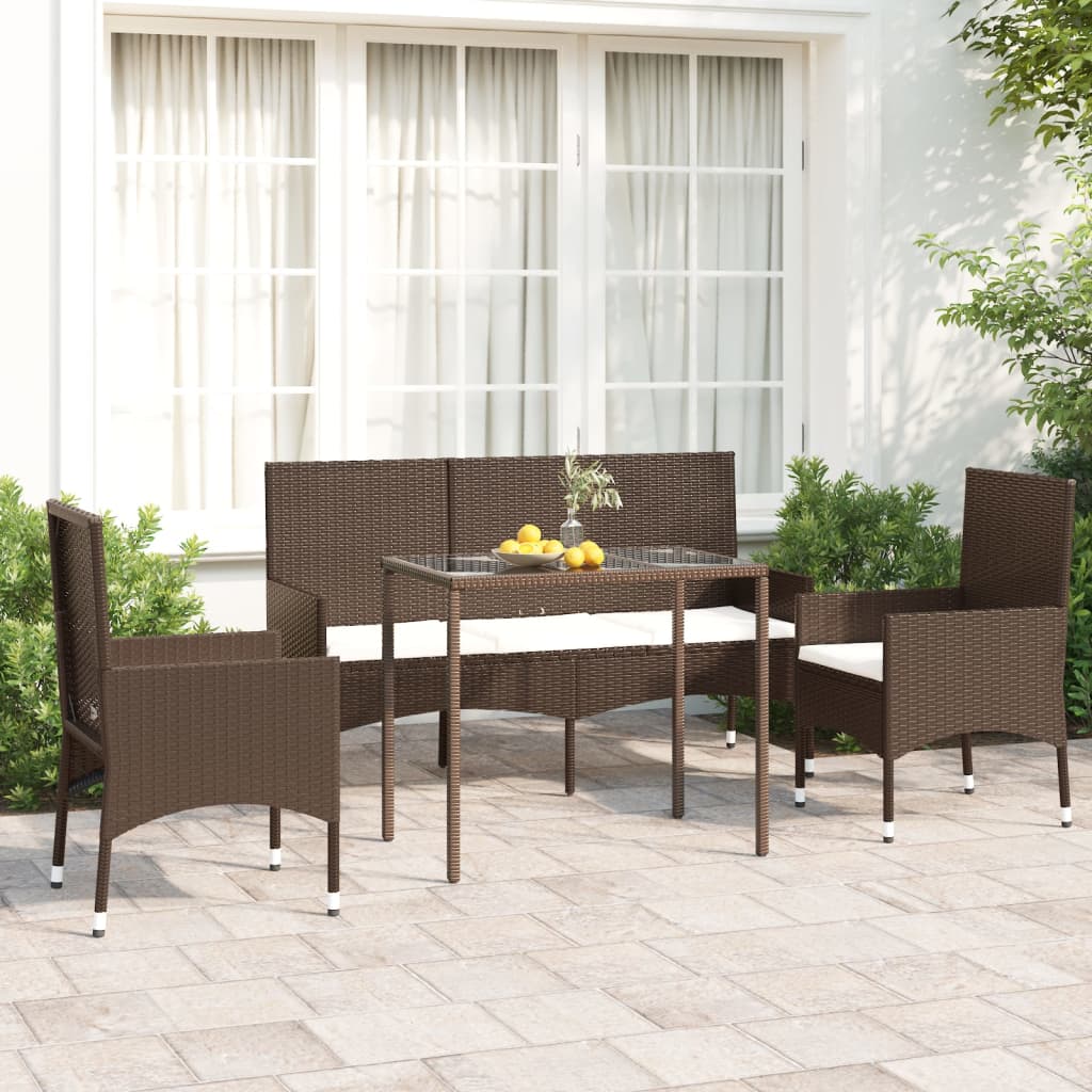 4-delige Loungeset met kussens poly rattan