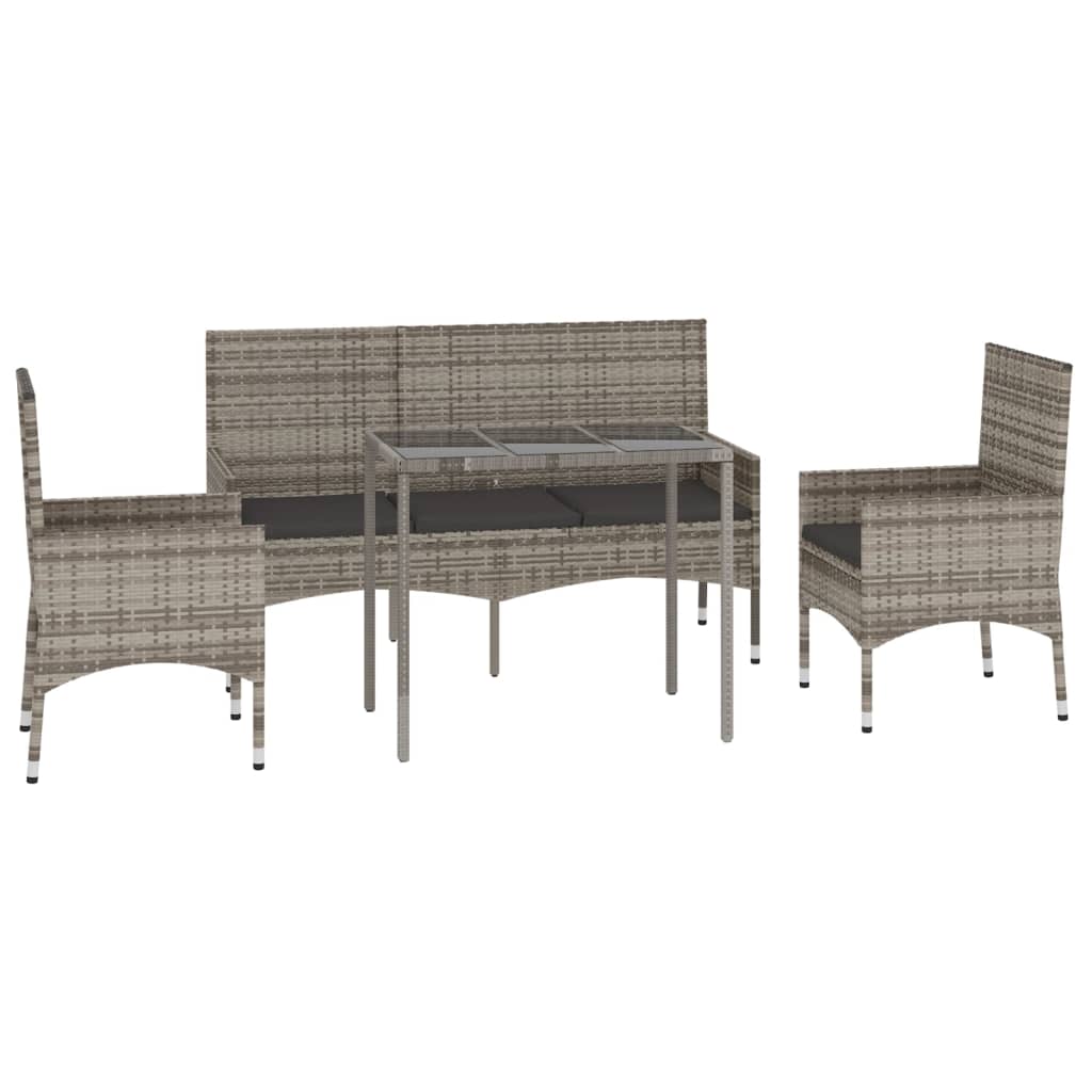 4-delige Loungeset met kussens poly rattan