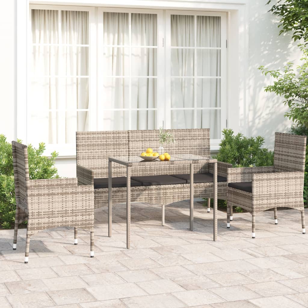 4-delige Loungeset met kussens poly rattan