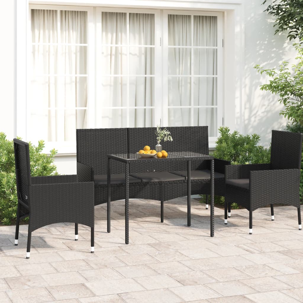 4-delige Loungeset met kussens poly rattan