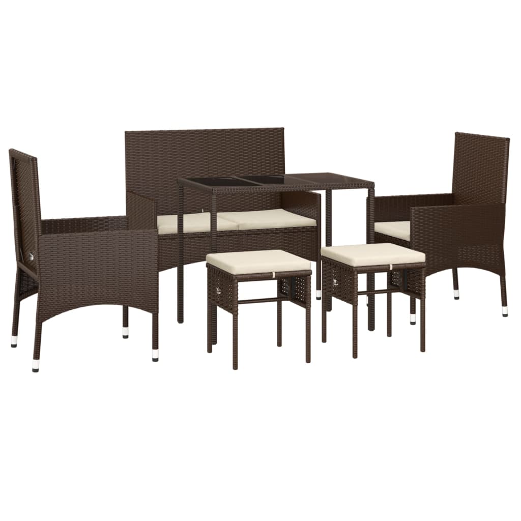 6-delige Loungeset met kussens poly rattan