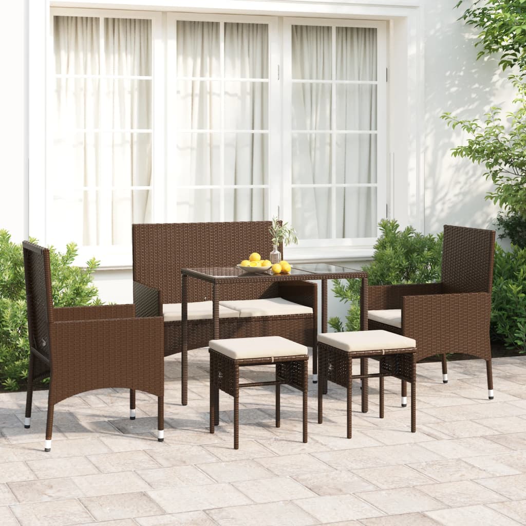 6-delige Loungeset met kussens poly rattan