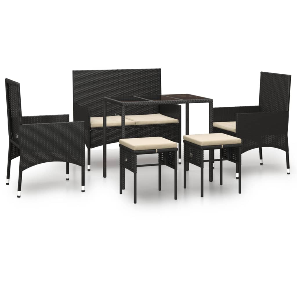 6-delige Loungeset met kussens poly rattan