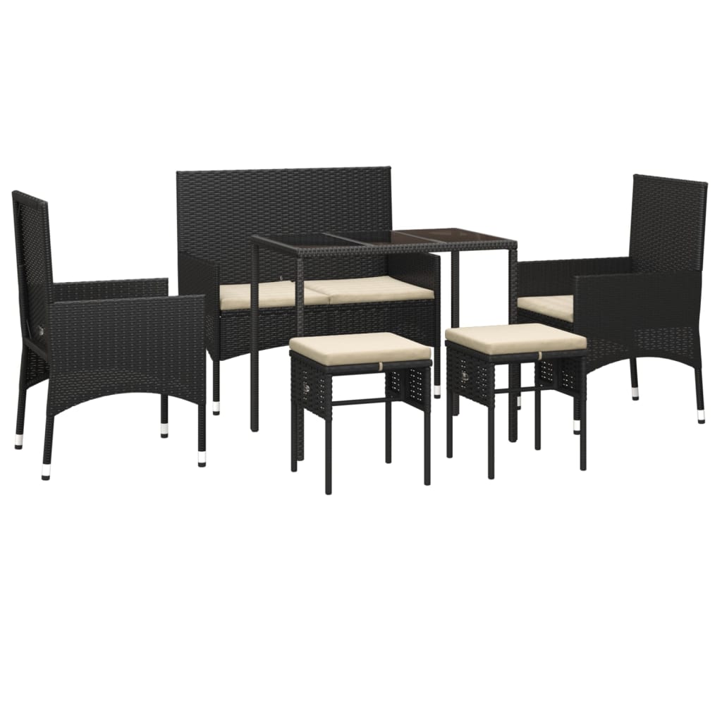 6-delige Loungeset met kussens poly rattan