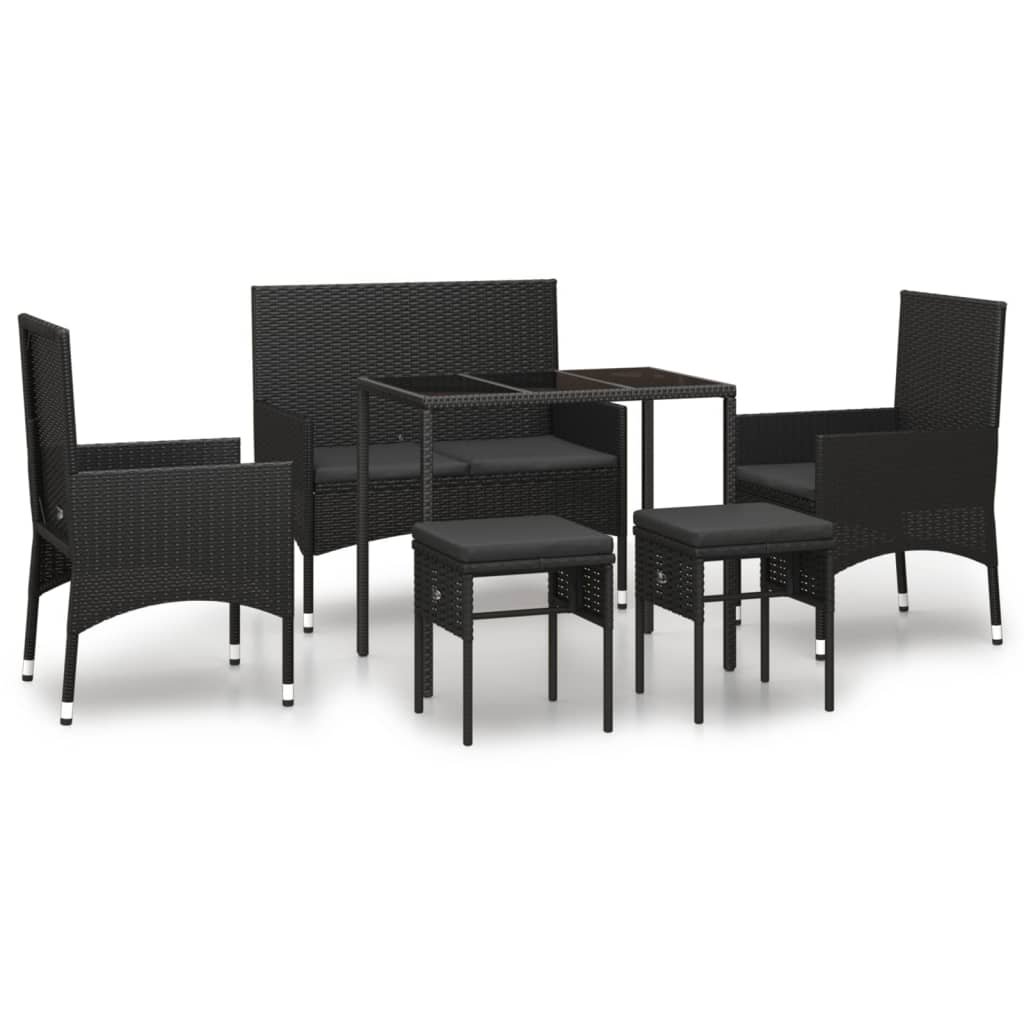 6-delige Loungeset met kussens poly rattan