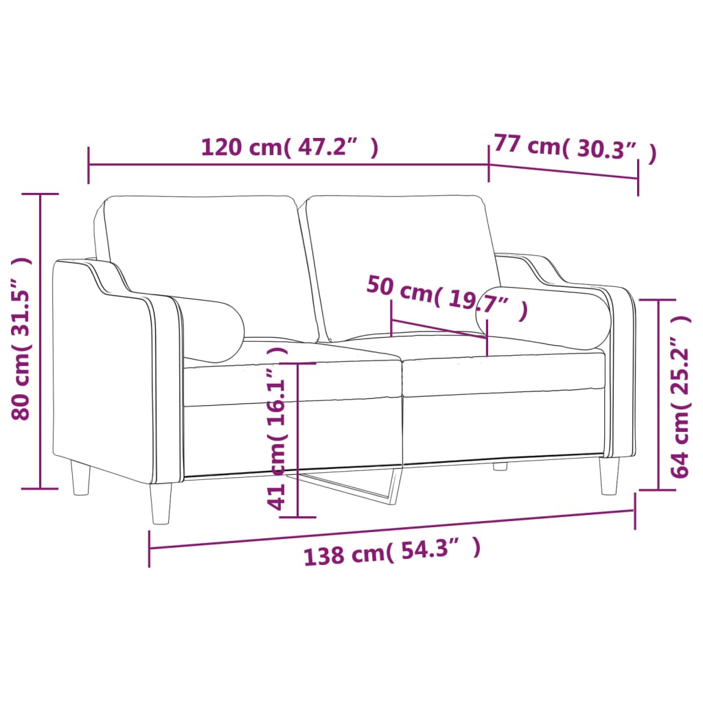 Tweezitsbank met kussens 120 cm stof bruin