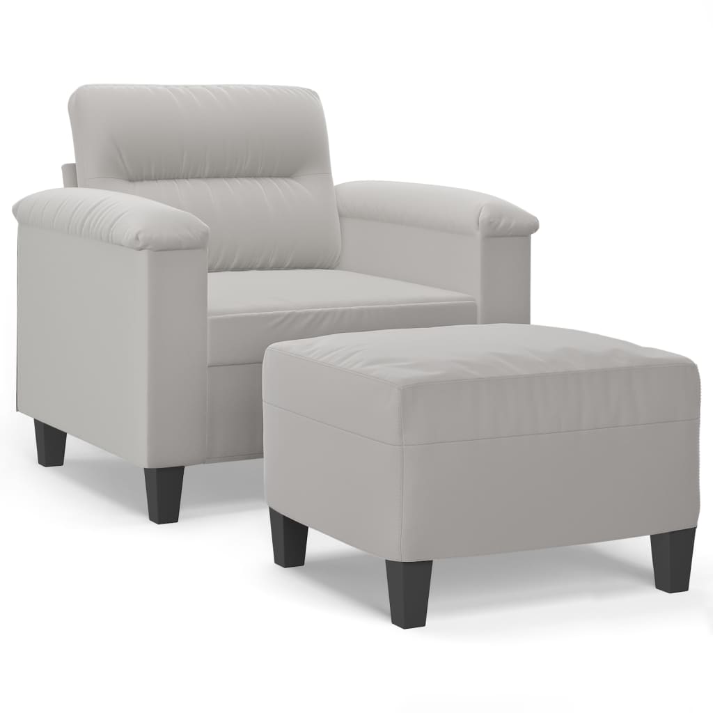 Fauteuil met voetenbank 60 cm microvezelstof lichtgrijs