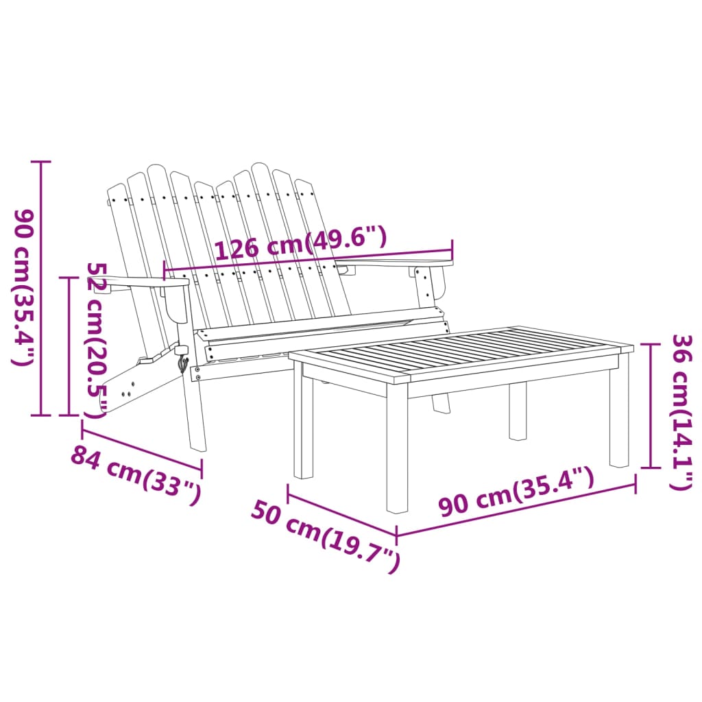 3-delige Loungeset Adirondack massief acaciahout