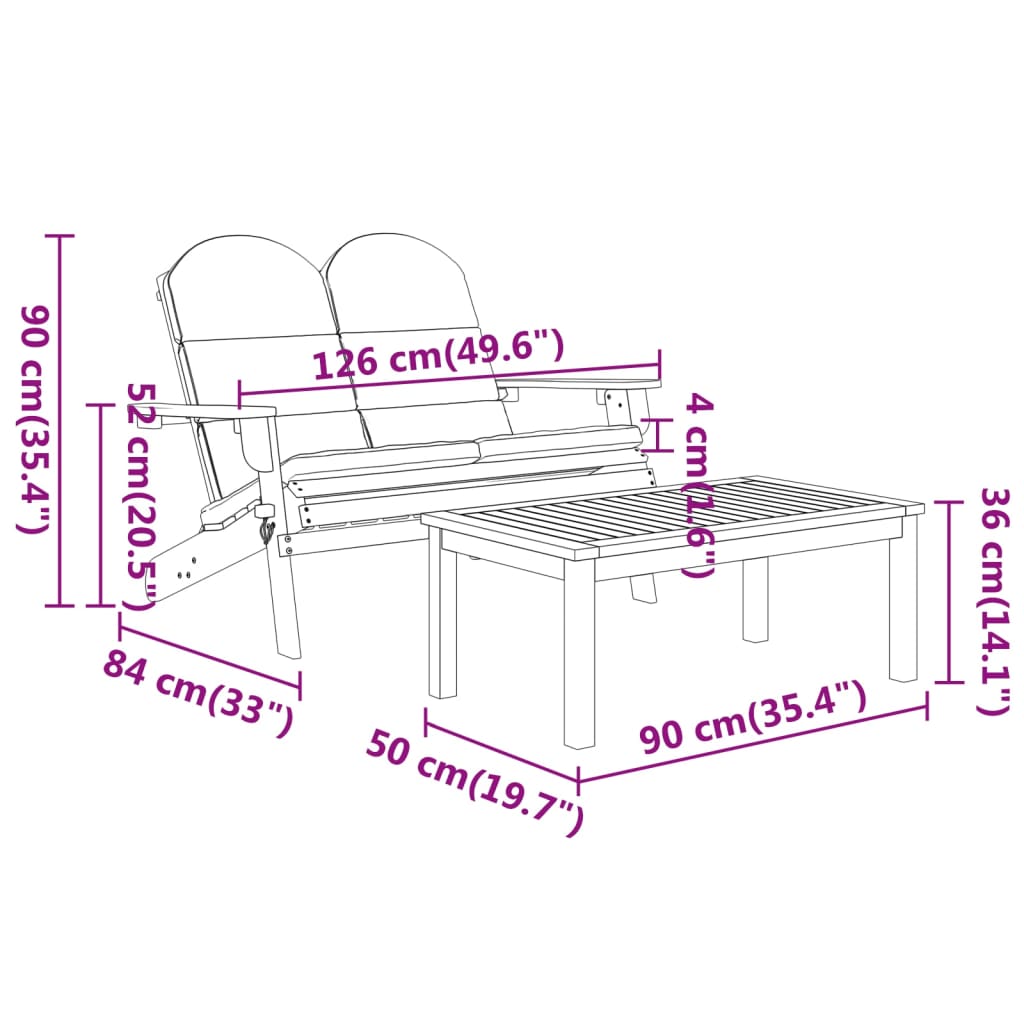 3-delige Loungeset Adirondack massief acaciahout