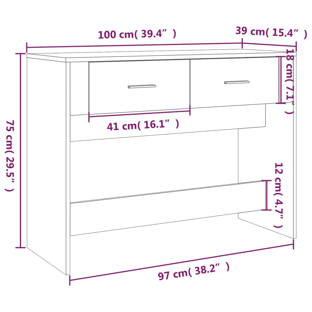 Wandtafel 100x39x75 cm bewerkt hout eikenkleurig