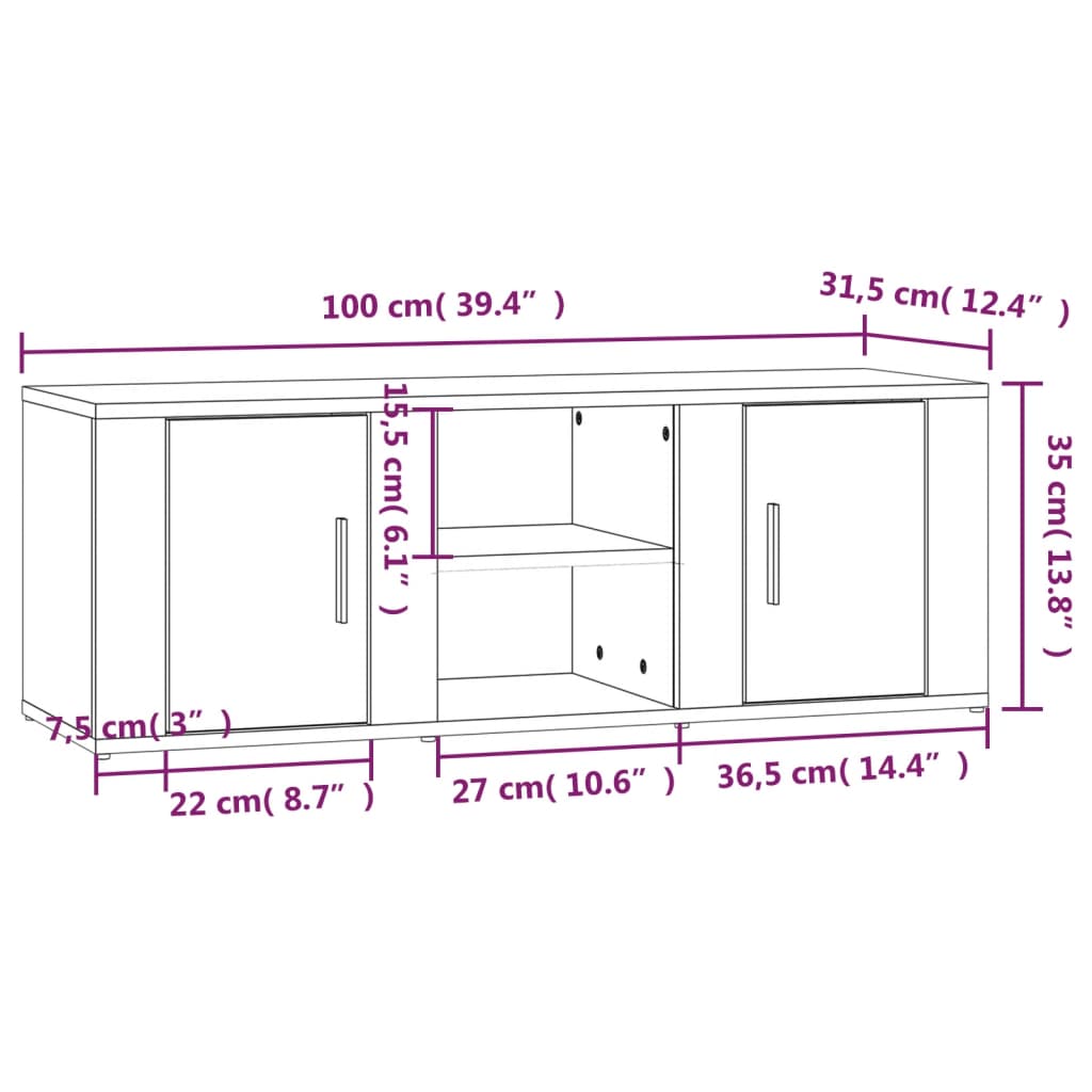 Tv-meubel 100x31,5x35 cm bewerkt hout