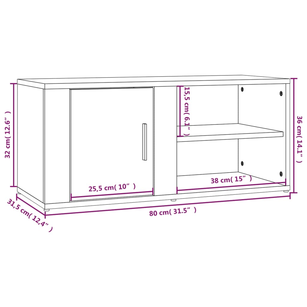 Tv-meubel 80x31,5x36 cm bewerkt hout