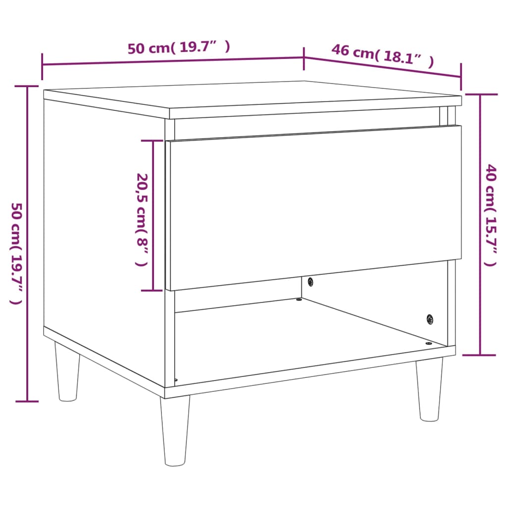 Nachtkastjes 2 st 50x46x50 cm bewerkt hout eikenkleurig