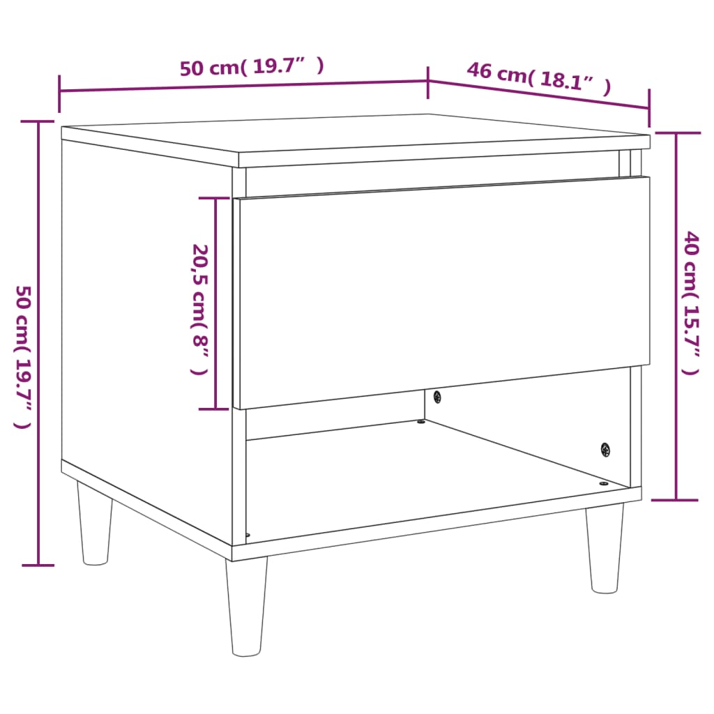 Nachtkastjes 2 st 50x46x50 cm bewerkt hout eikenkleurig