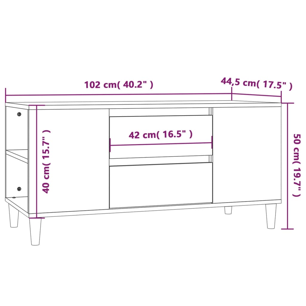 Tv-meubel 102x44,5x50 cm bewerkt hout