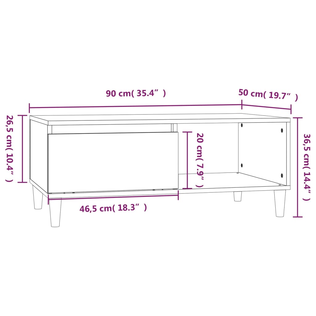 Salontafel 90x50x36,5 cm bewerkt hout