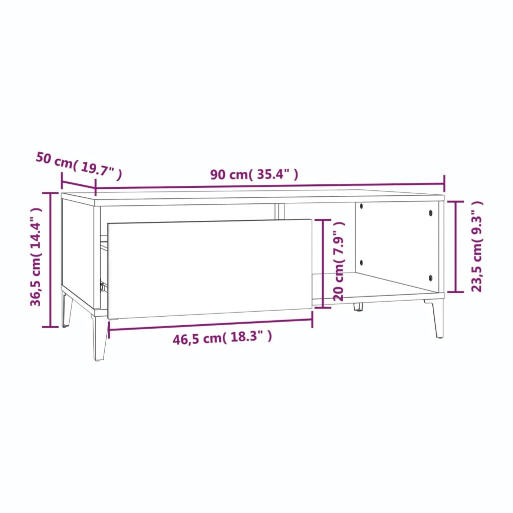 Salontafel 90x50x36,5 cm bewerkt hout