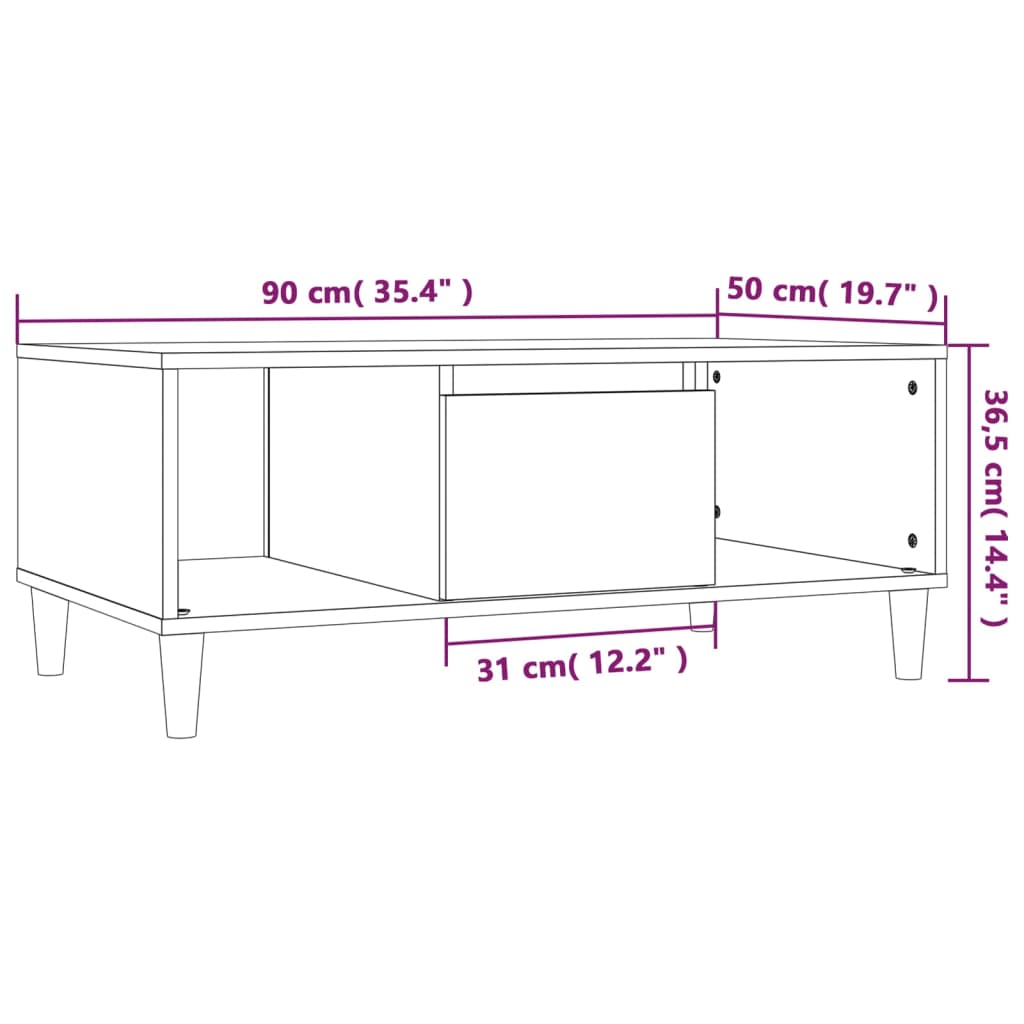 Salontafel 90x50x36,5 cm bewerkt hout eikenkleurig