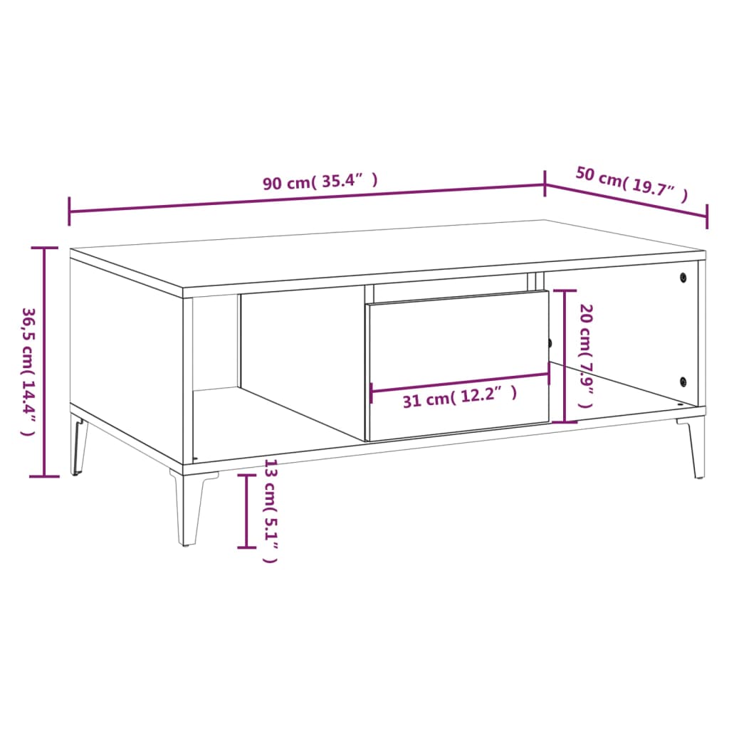 Salontafel 90x50x36,5 cm bewerkt hout