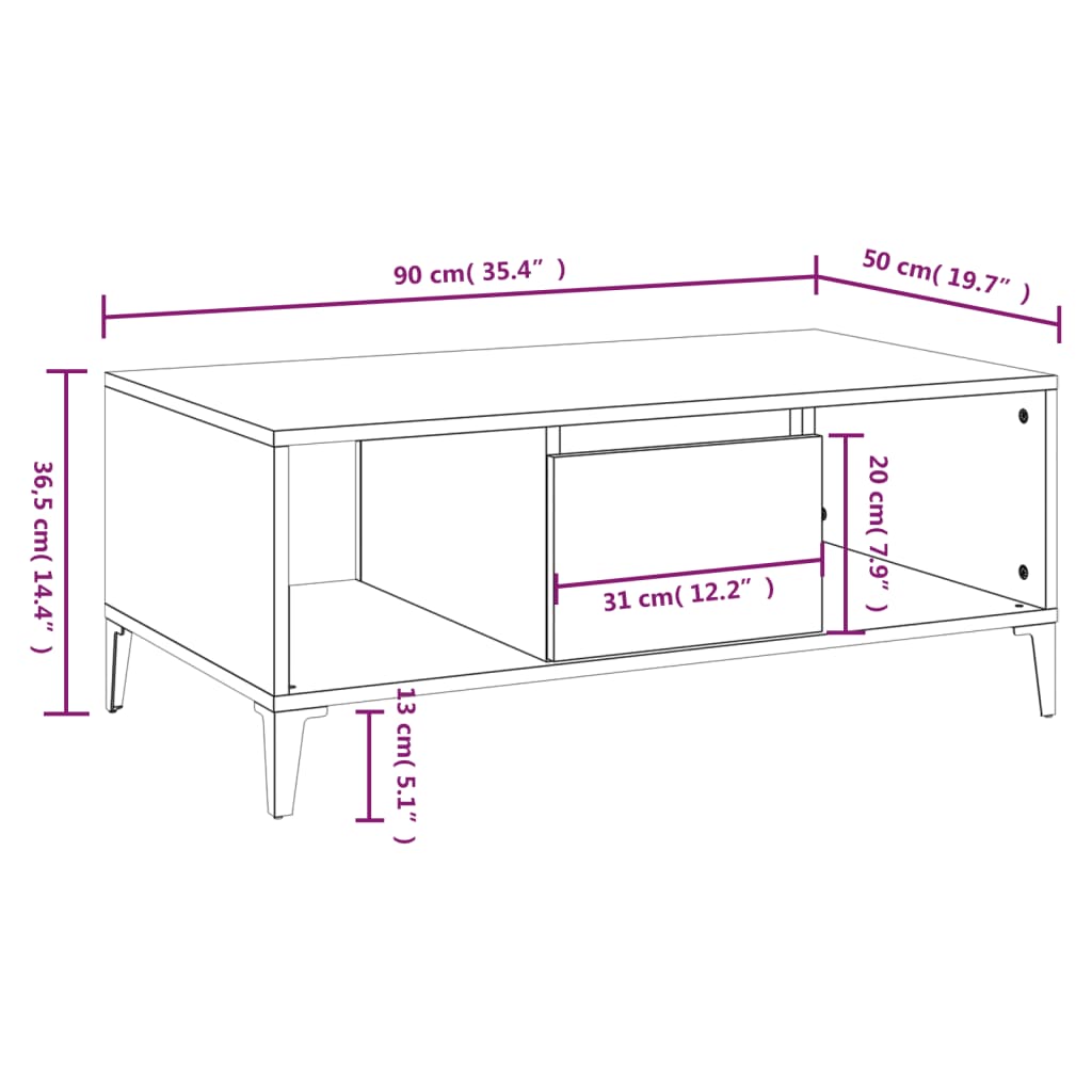 Salontafel 90x50x36,5 cm bewerkt hout