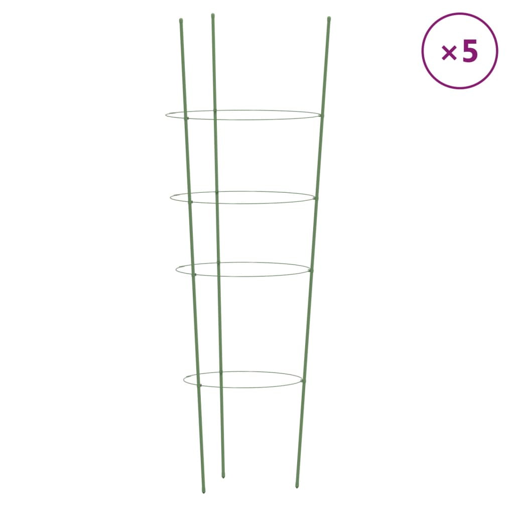 Plantensteunen 5 st met 3 ringen 45 cm staal groen