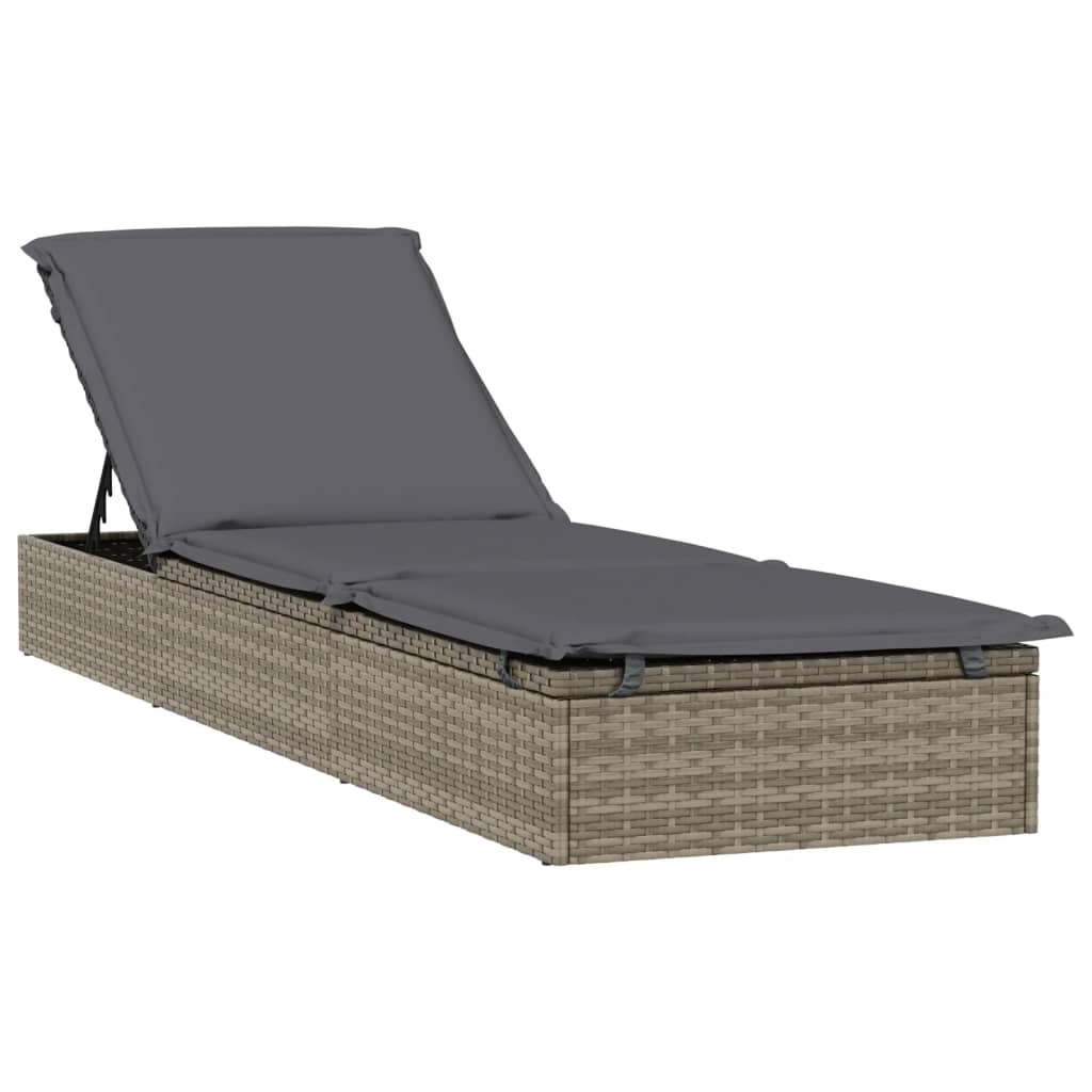 Ligbed met kussen 1 st 201x55x62 cm poly rattan