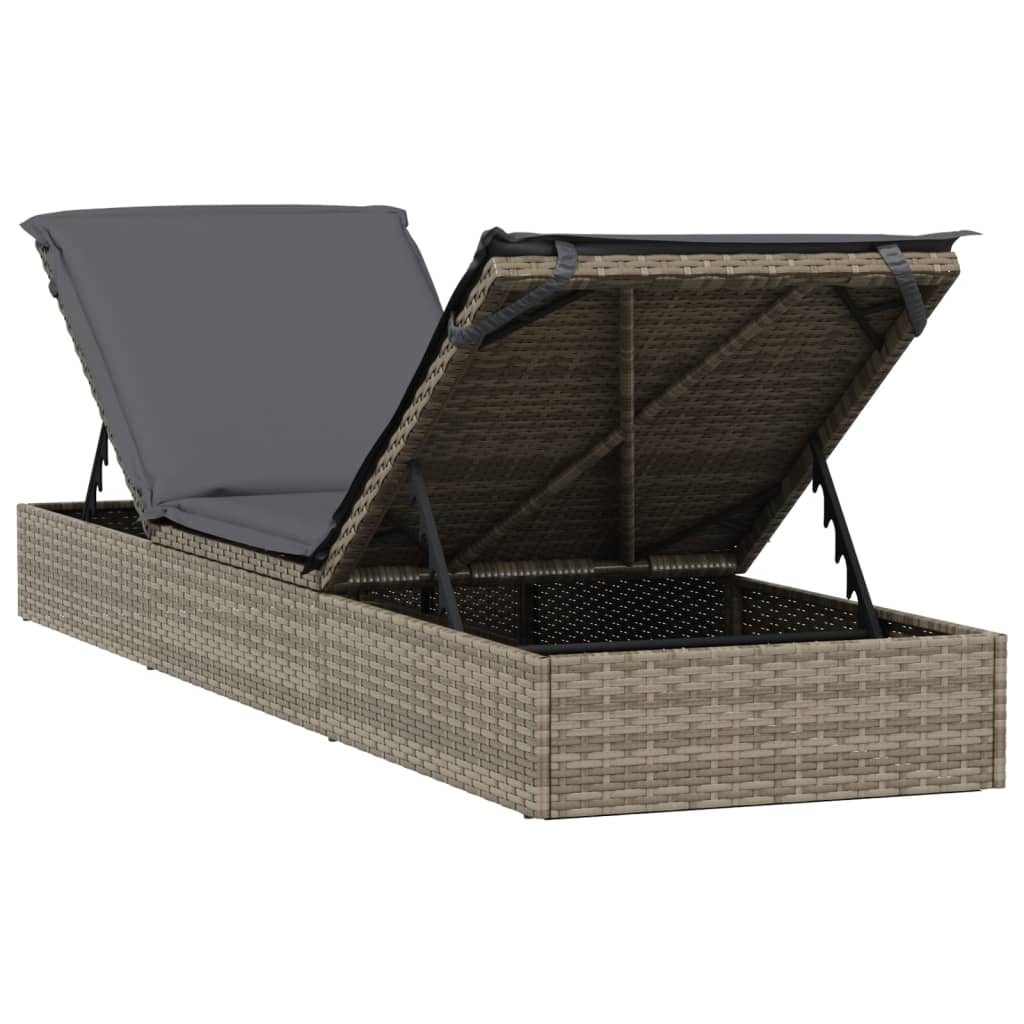 Ligbed met kussen 1 st 201x55x62 cm poly rattan