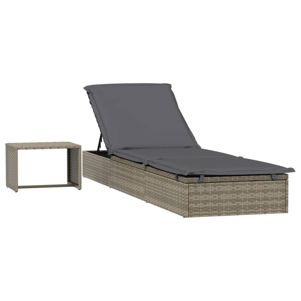 Ligbed met kussen 1 st 201x55x62 cm poly rattan