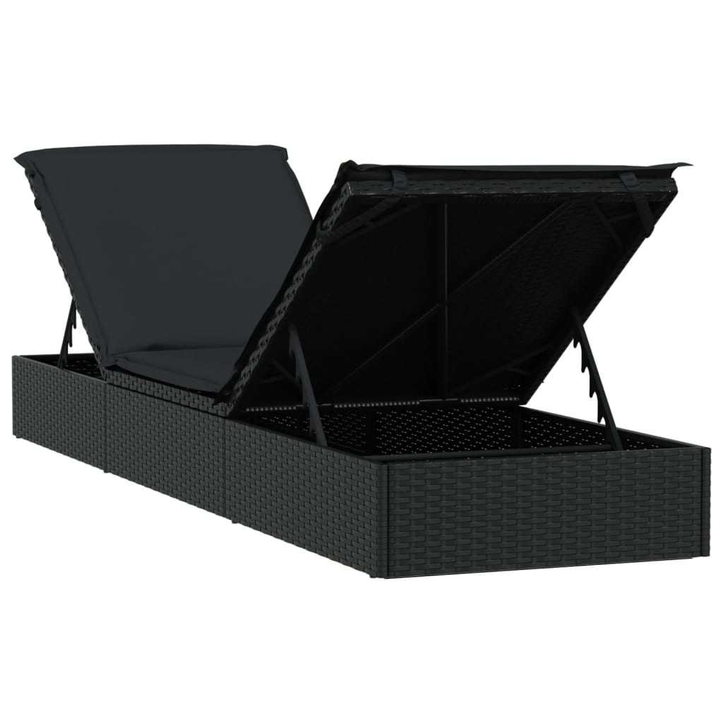 Ligbed met kussen 1 st 201x55x62 cm poly rattan