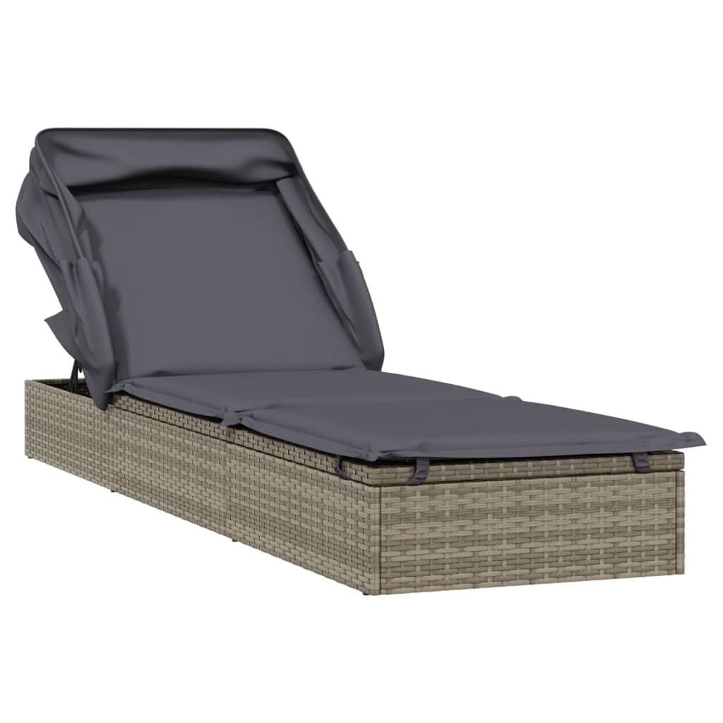 Ligbed met inklapbaar dak 213x63x97 cm poly rattan