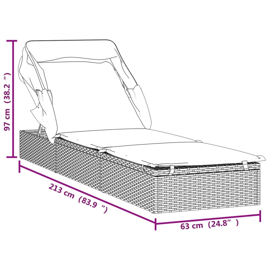 Ligbed met inklapbaar dak 213x63x97 cm poly rattan