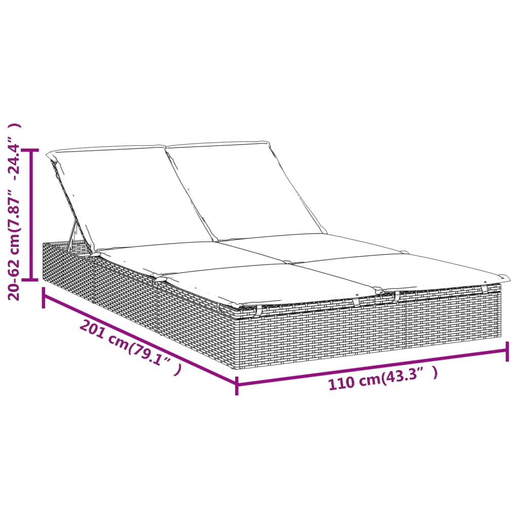 Ligbed met kussens 2-persoons poly rattan