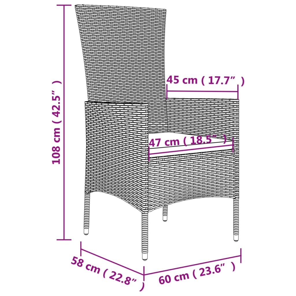 Tuinstoelen 2 st met kussens poly rattan beige