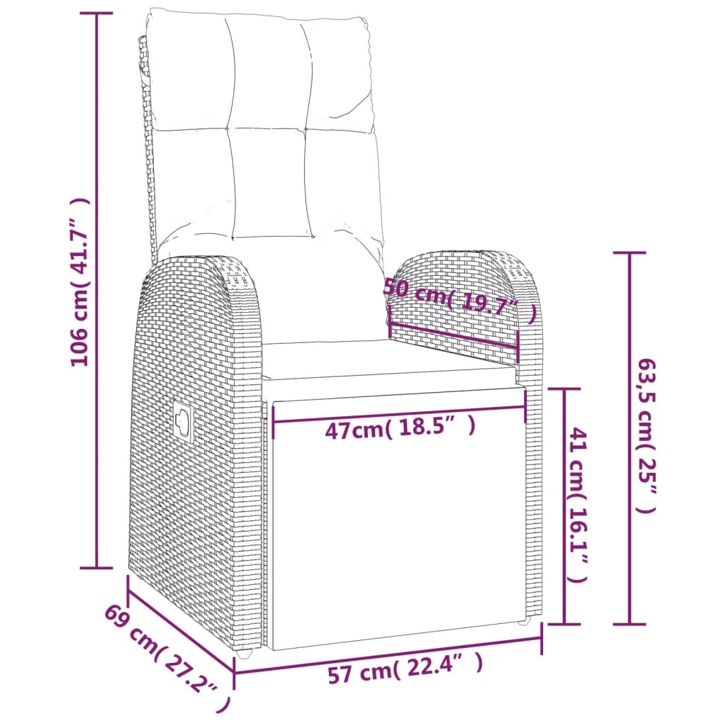 Tuinstoelen 2 st verstelbaar met kussens poly rattan