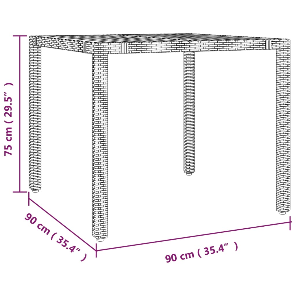 Tuintafel met glazen blad poly rattan en gehard glas