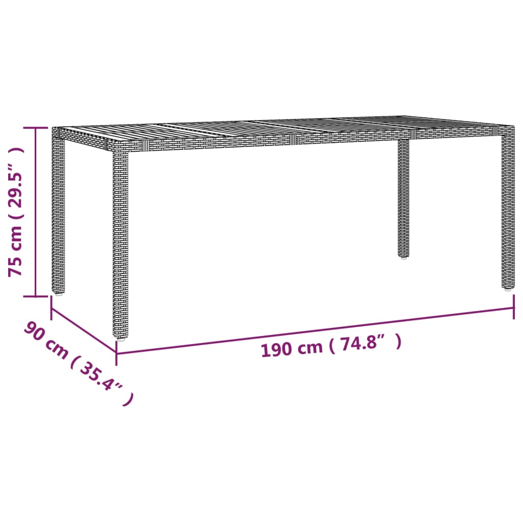 Tuintafel met glazen blad poly rattan en gehard glas