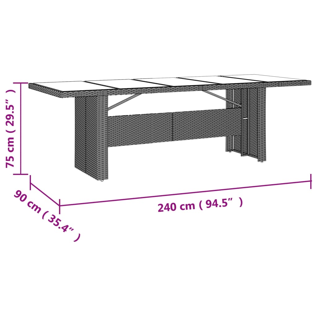 Tuintafel met glazen blad poly rattan en gehard glas