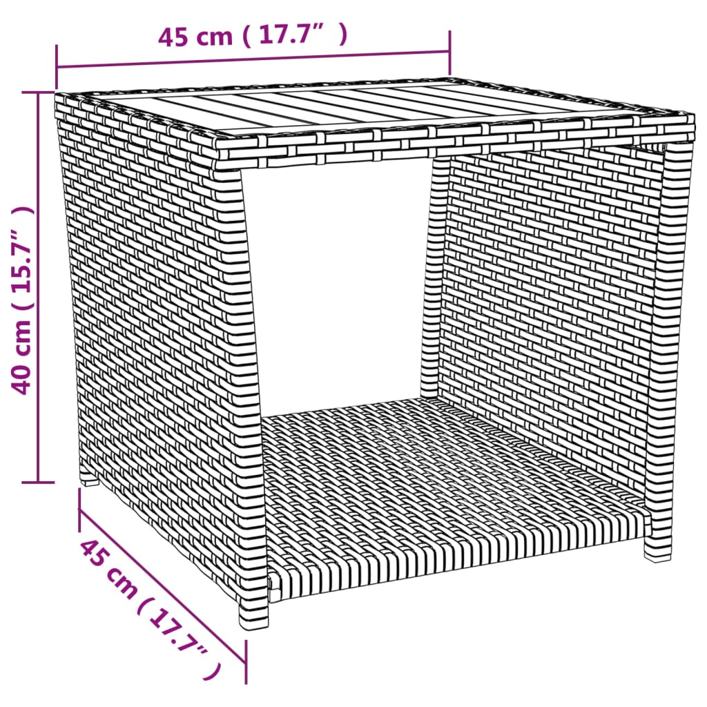 Salontafel 45x45x40 cm poly rattan en glas