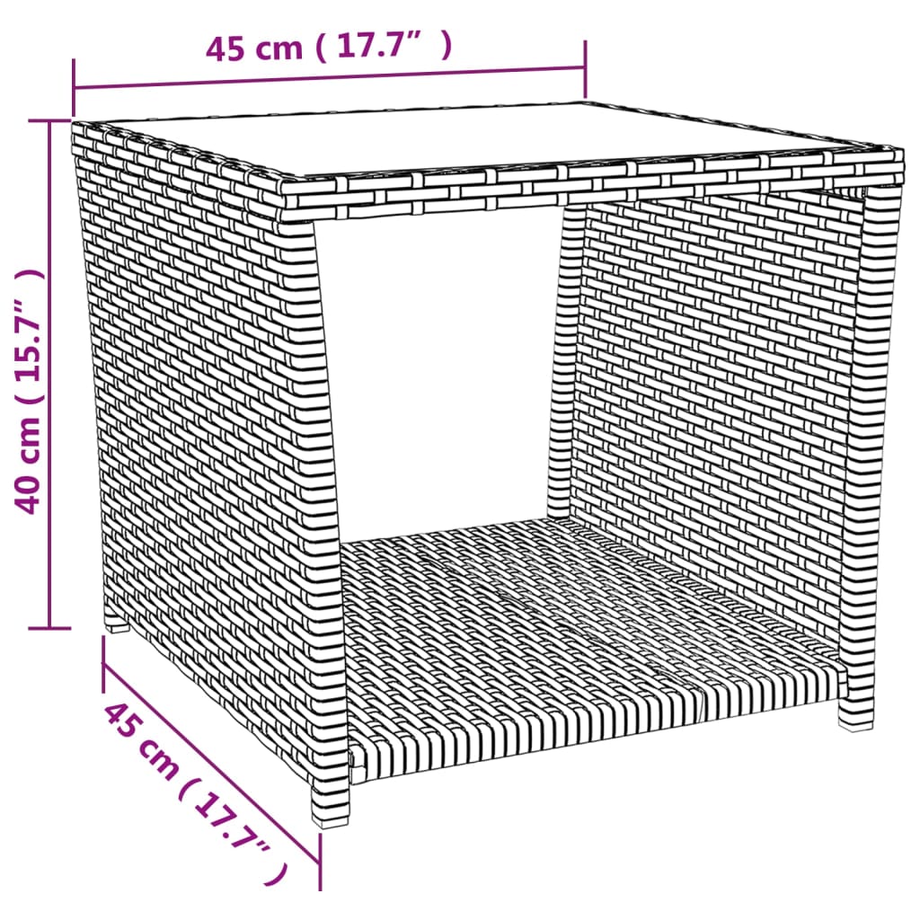 Salontafel 45x45x40 cm poly rattan en glas